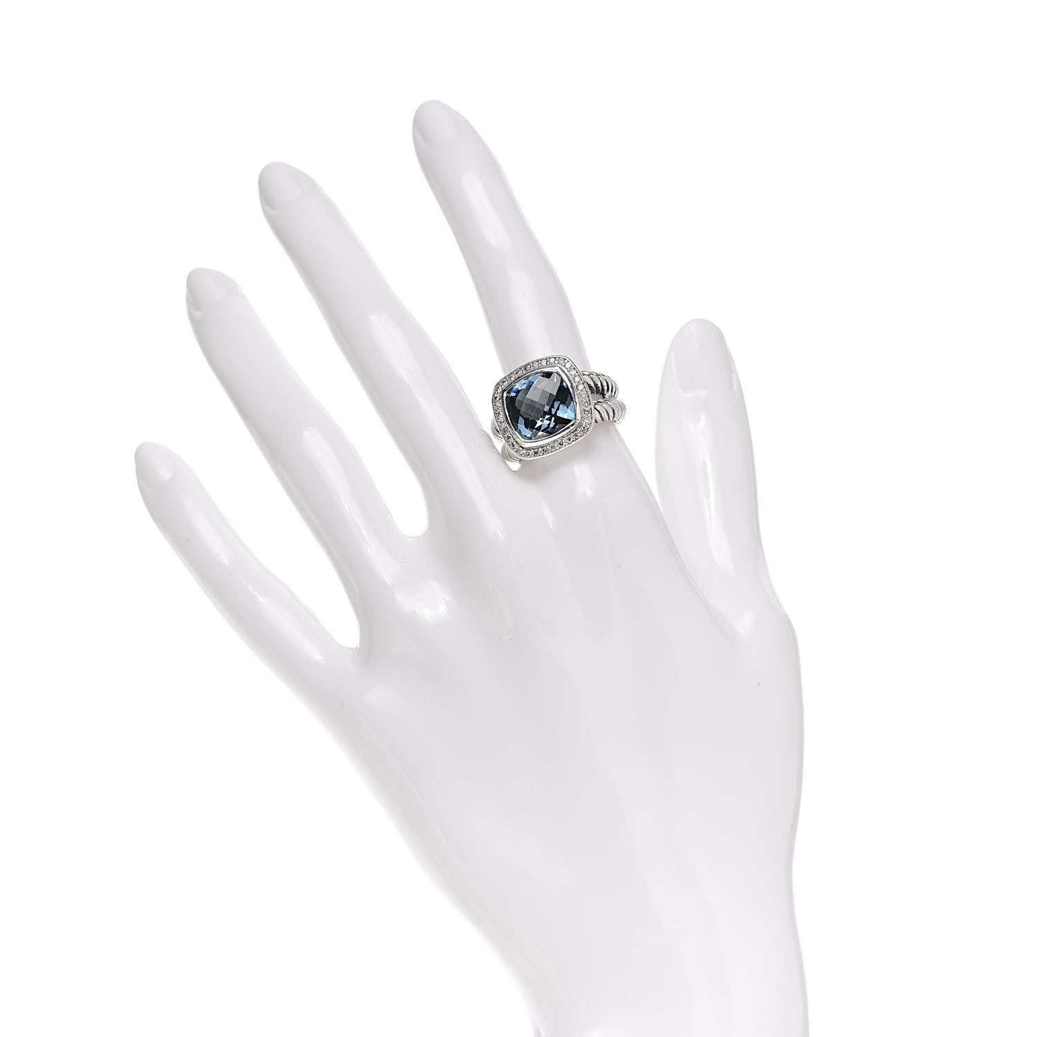 David Yurman Sterling Silver Diamond Blue Topaz 11mm Albion Ring 54 7 2 of 5