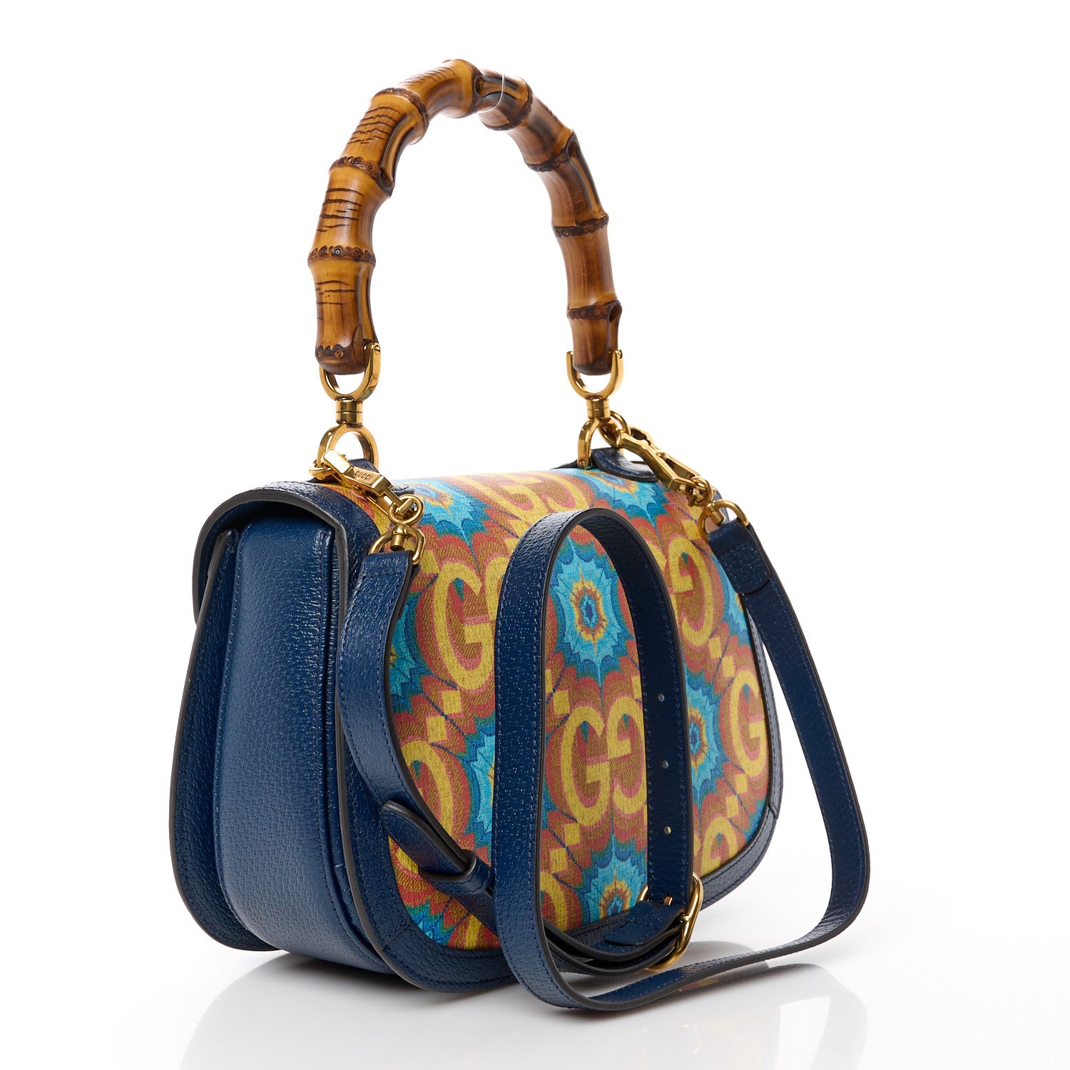 Gucci Calfskin Kaleidoscope Medium Bamboo 1947 Top Handle Bag Blue Orange Multicolor Blue Agata 4 of 13