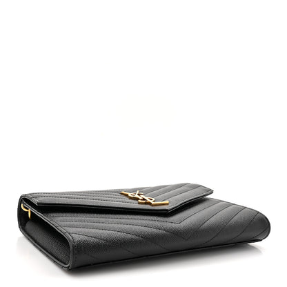 Saint Laurent Grain De Poudre Matelasse Chevron Monogram Envelope Clutch Black 4 of 10
