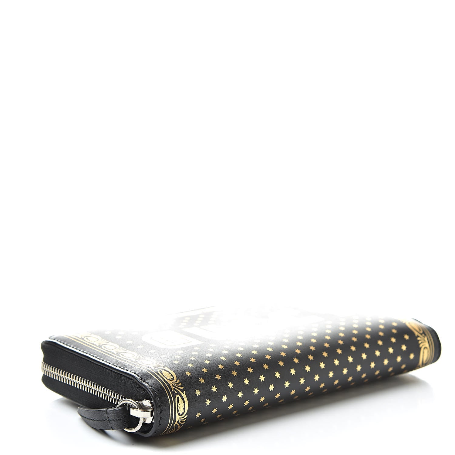 Gucci X SEGA Calfskin GUCCY Stars Zip Around Wallet Black Gold 4 of 8