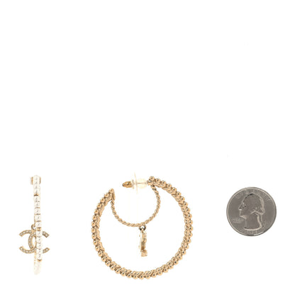 Chanel Crystal Pearl CC Drop Hoop Earrings Gold Pearly White 2 of 6