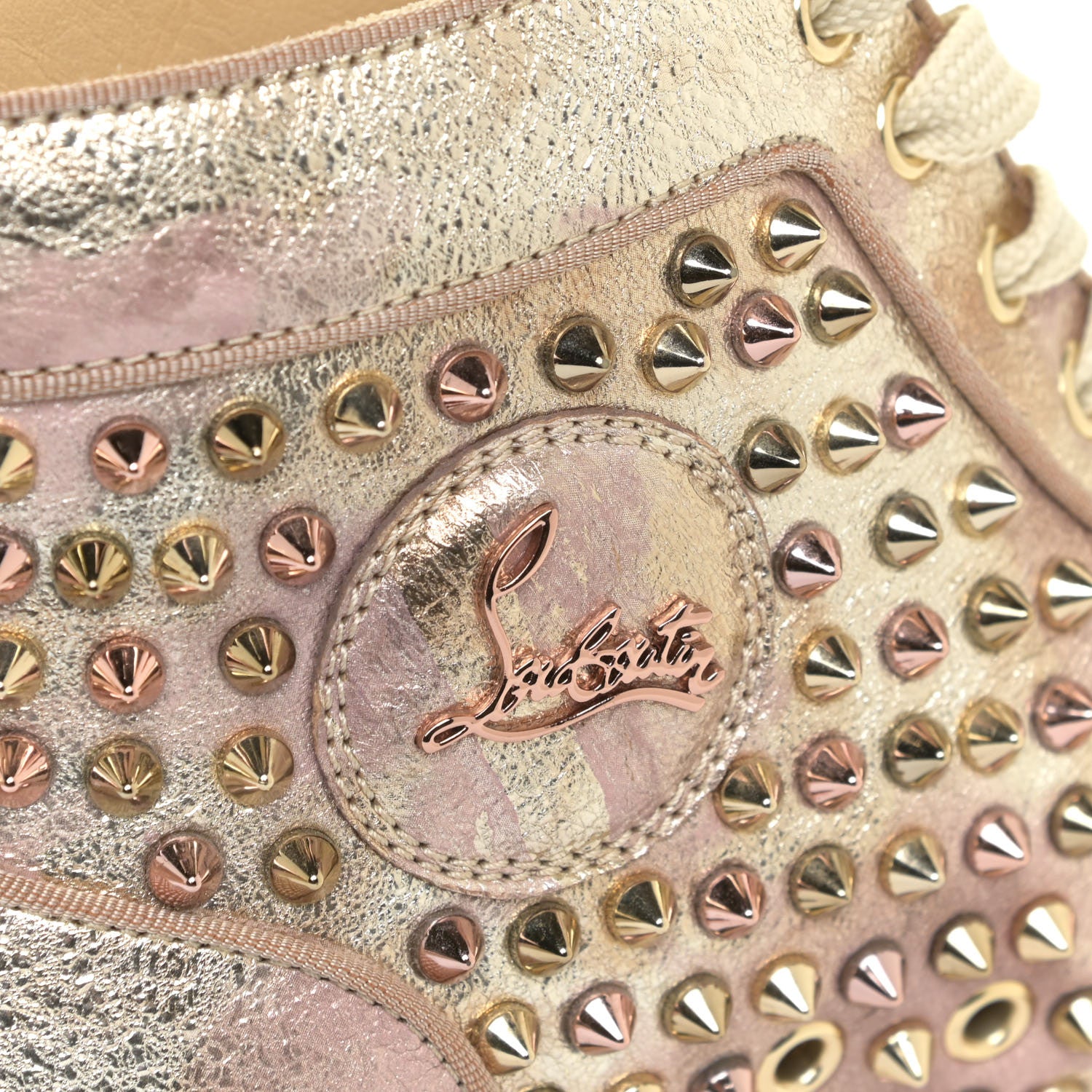 Christian Louboutin Metallic Crinkled Nappa Womens Louis Spikes Flat Sneakers 38.5 Rose Gold Multicolor 13 of 16