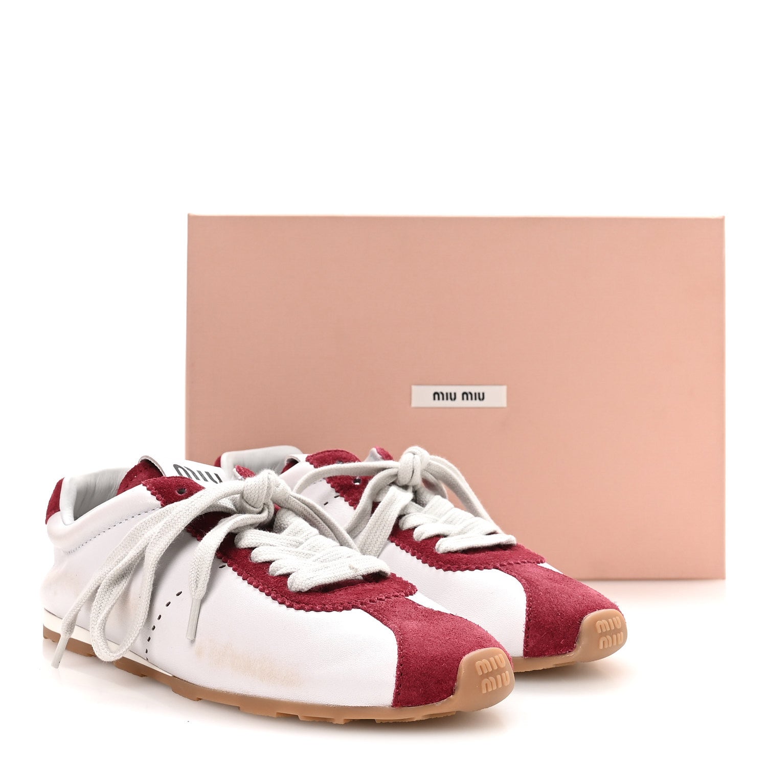 Miu Miu Bleached Calfskin Womens Plume Low Top Sneakers 38 White