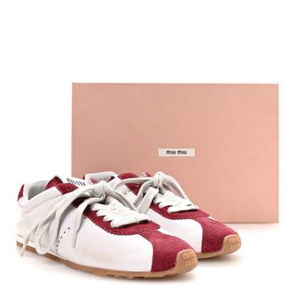 Miu Miu Bleached Calfskin Womens Plume Low Top Sneakers 38 White Cerise 8 of 8