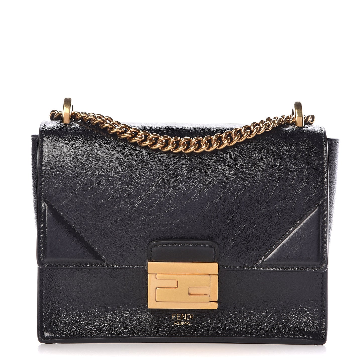 Agnello Old Shine Small Kan U Shoulder Bag Black