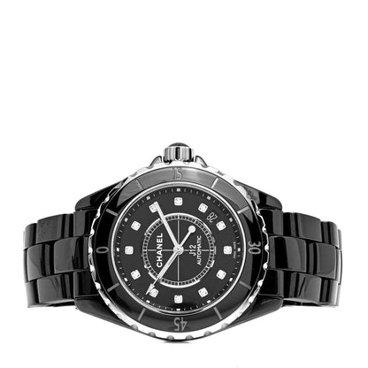 Chanel Stainless Steel Ceramic Diamond 38mm J12 Automatic Watch Black 2 of 5