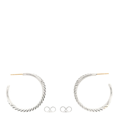 David Yurman Sterling Silver Crossover Cable Hoop Earrings 3 of 4