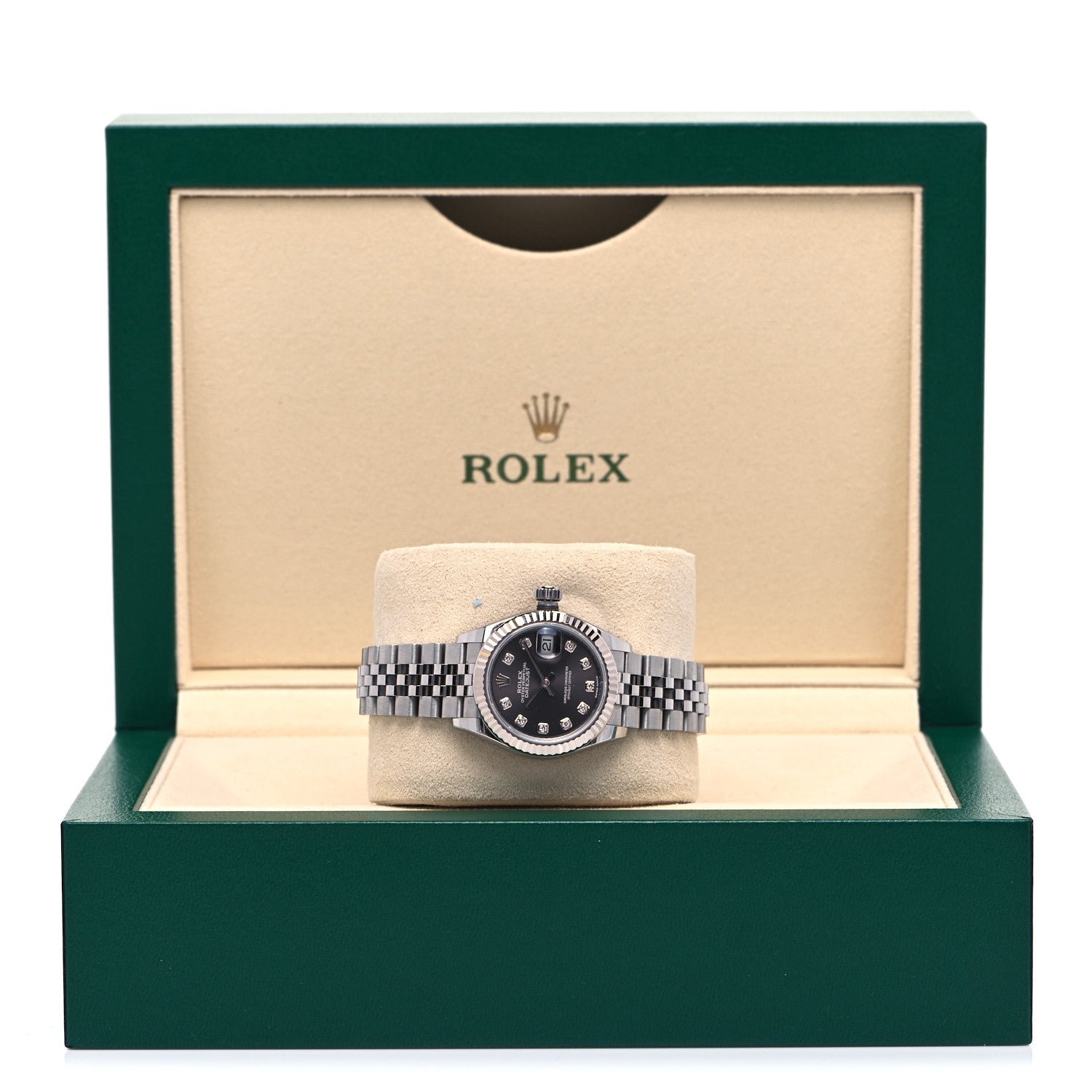 Rolex Stainless Steel 18K White Gold Diamond 28mm Oyster Perpetual Datejust Watch Black 279174 5 of 5
