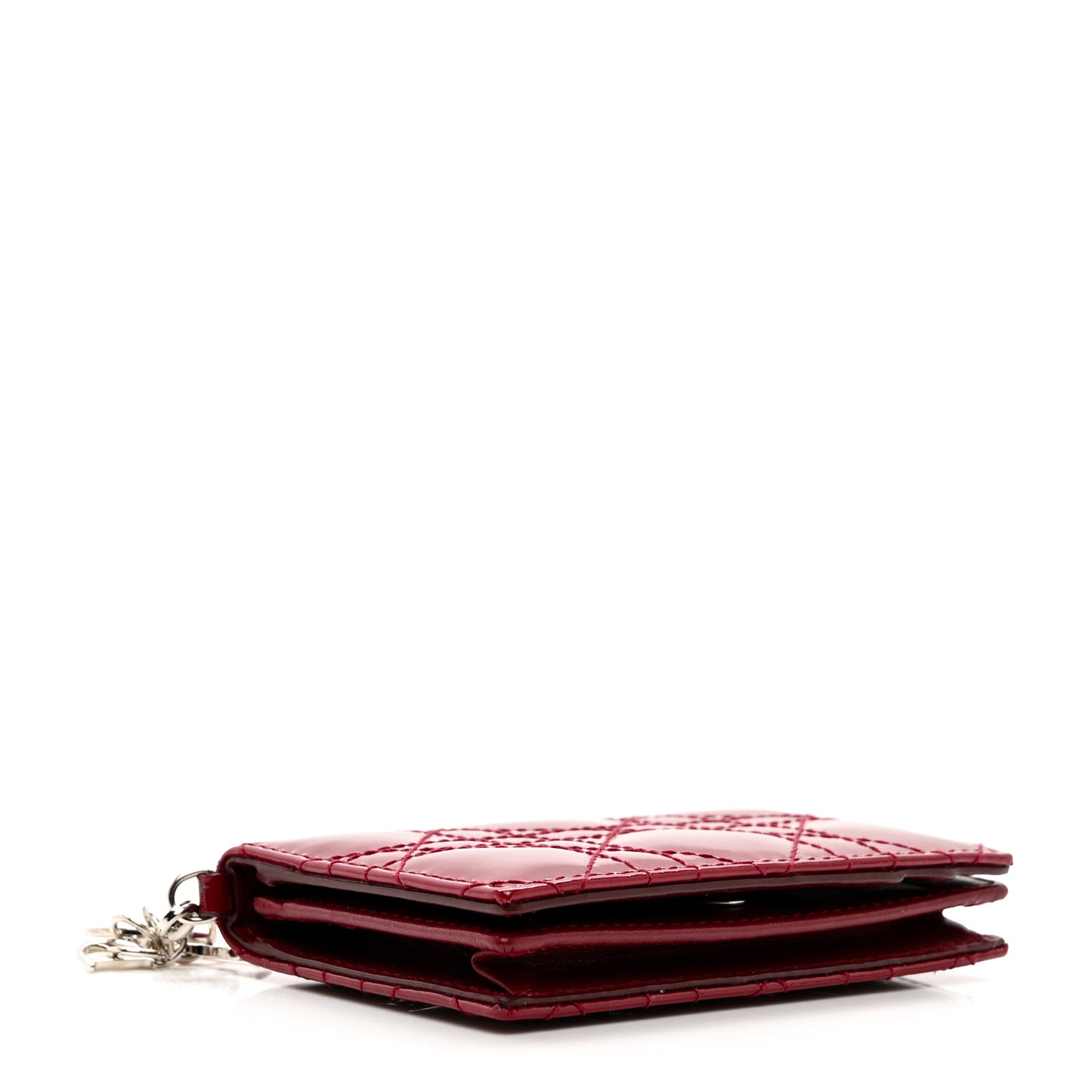 Patent Cannage Small Lady Dior Flap Card Holder Scarlet