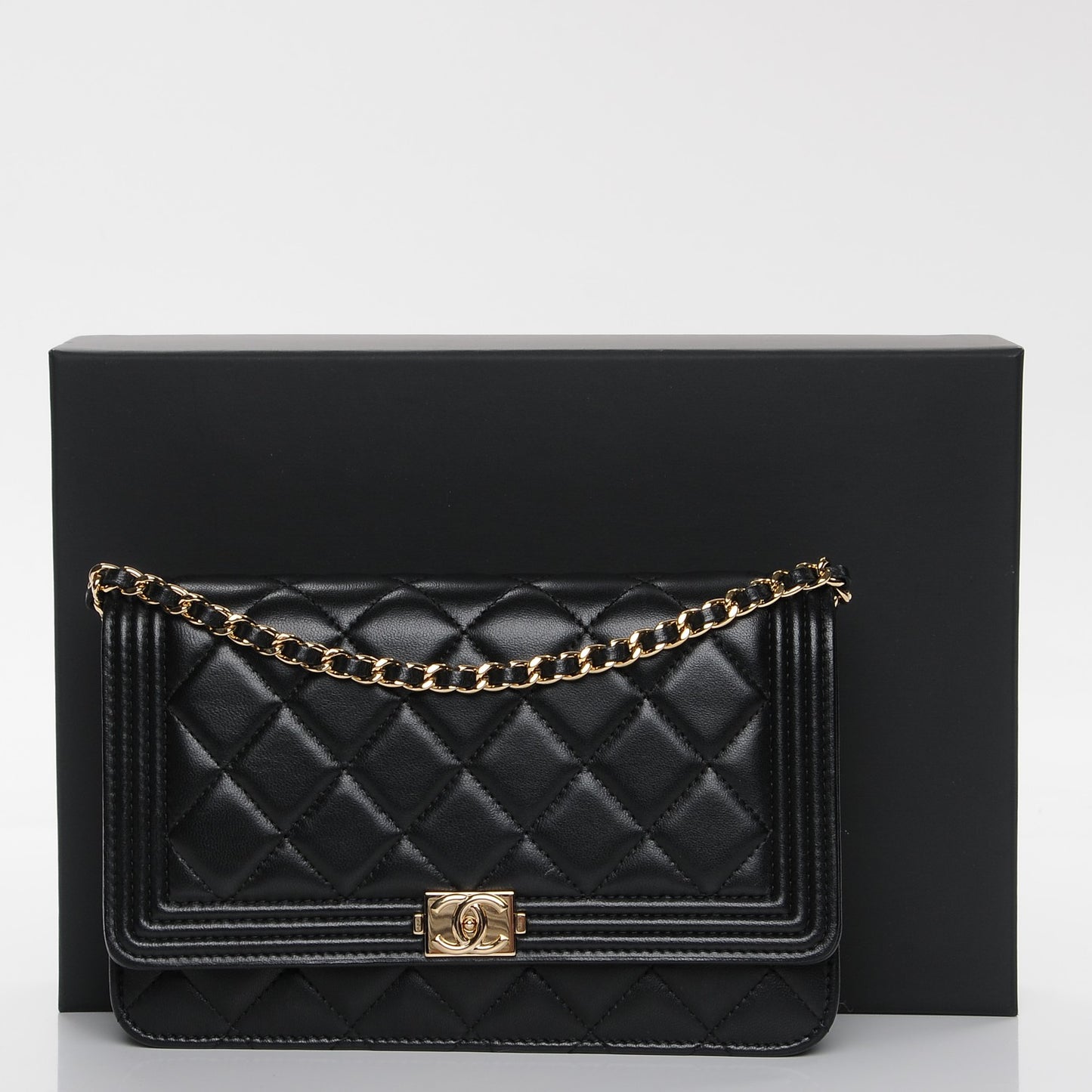 Lambskin Quilted Boy Wallet On Chain WOC Black