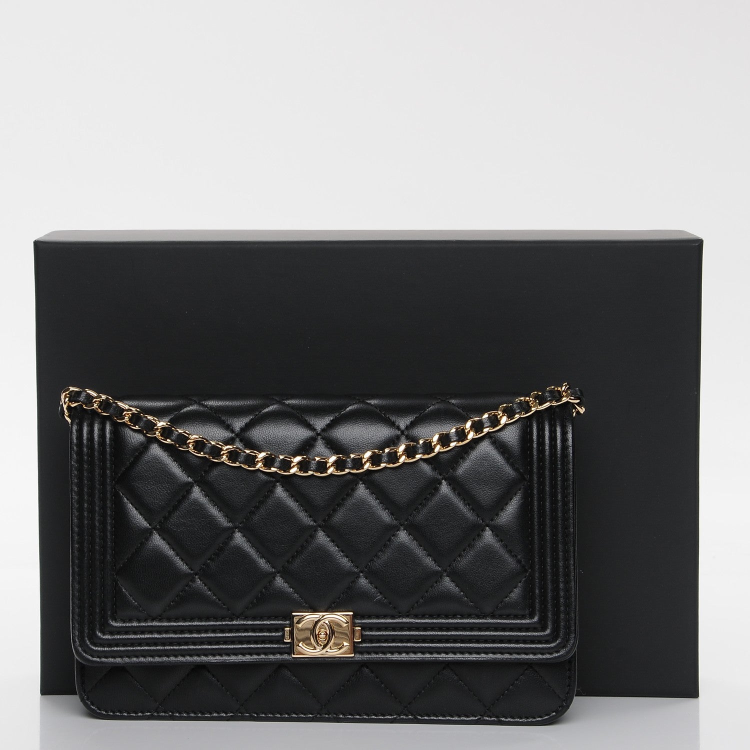 Chanel Lambskin Quilted Boy Wallet On Chain WOC Black 9 of 9