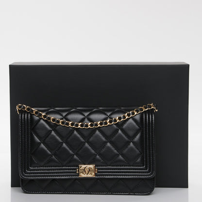 Chanel Lambskin Quilted Boy Wallet On Chain WOC Black 9 of 9