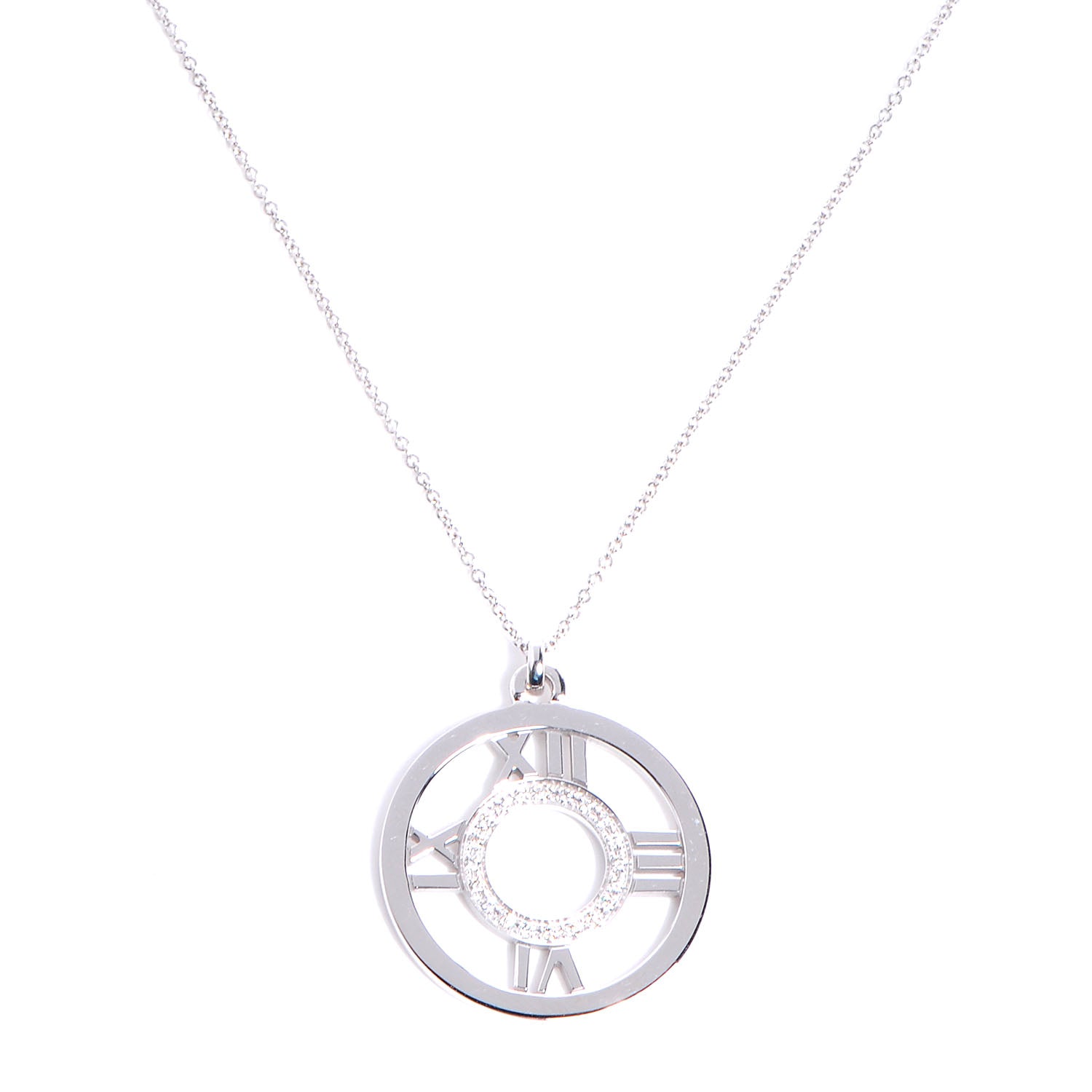 Tiffany 18k White Gold Diamond Large Atlas Pendant Necklace 1 of 6