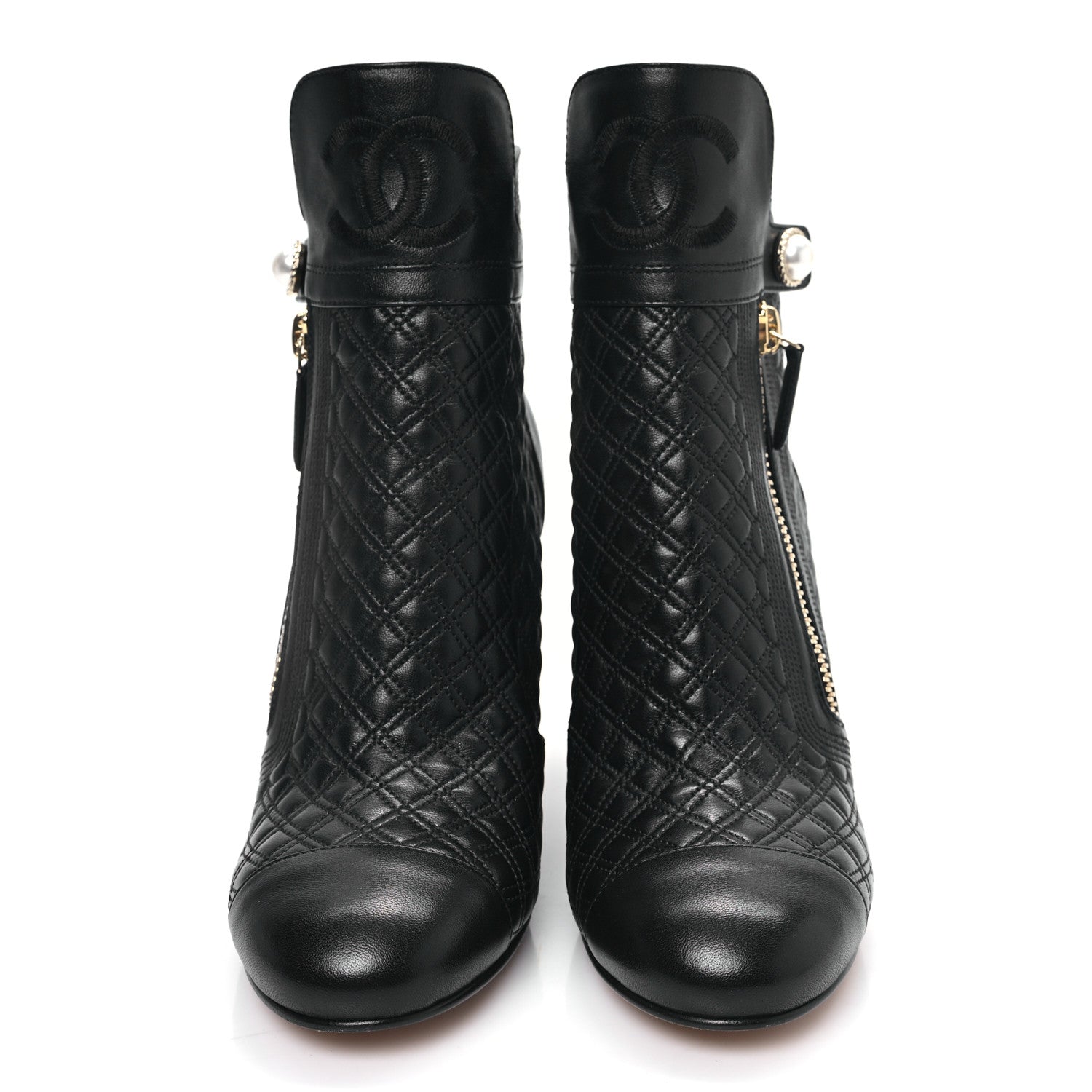 Chanel Lambskin Quilted Pearl CC Cap Toe Short Boots 41 Black 2 of 8