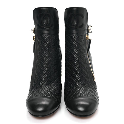 Chanel Lambskin Quilted Pearl CC Cap Toe Short Boots 41 Black 2 of 8