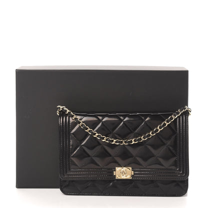Chanel Glazed Calfskin Quilted Boy Wallet On Chain WOC Black 13 of 13