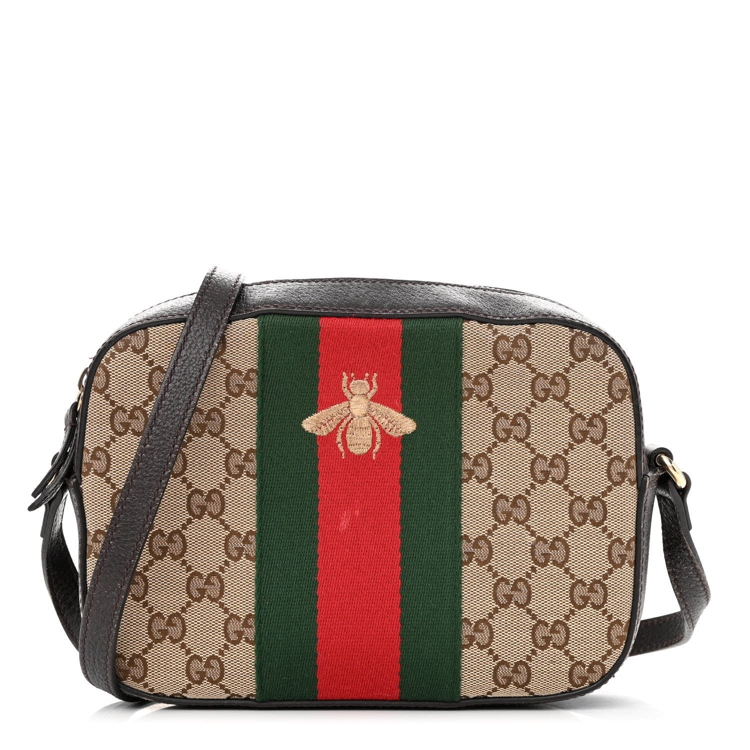 Gucci GG Supreme Monogram Web Small Webby Bee Shoulder Bag Dark Brown 1 of 16