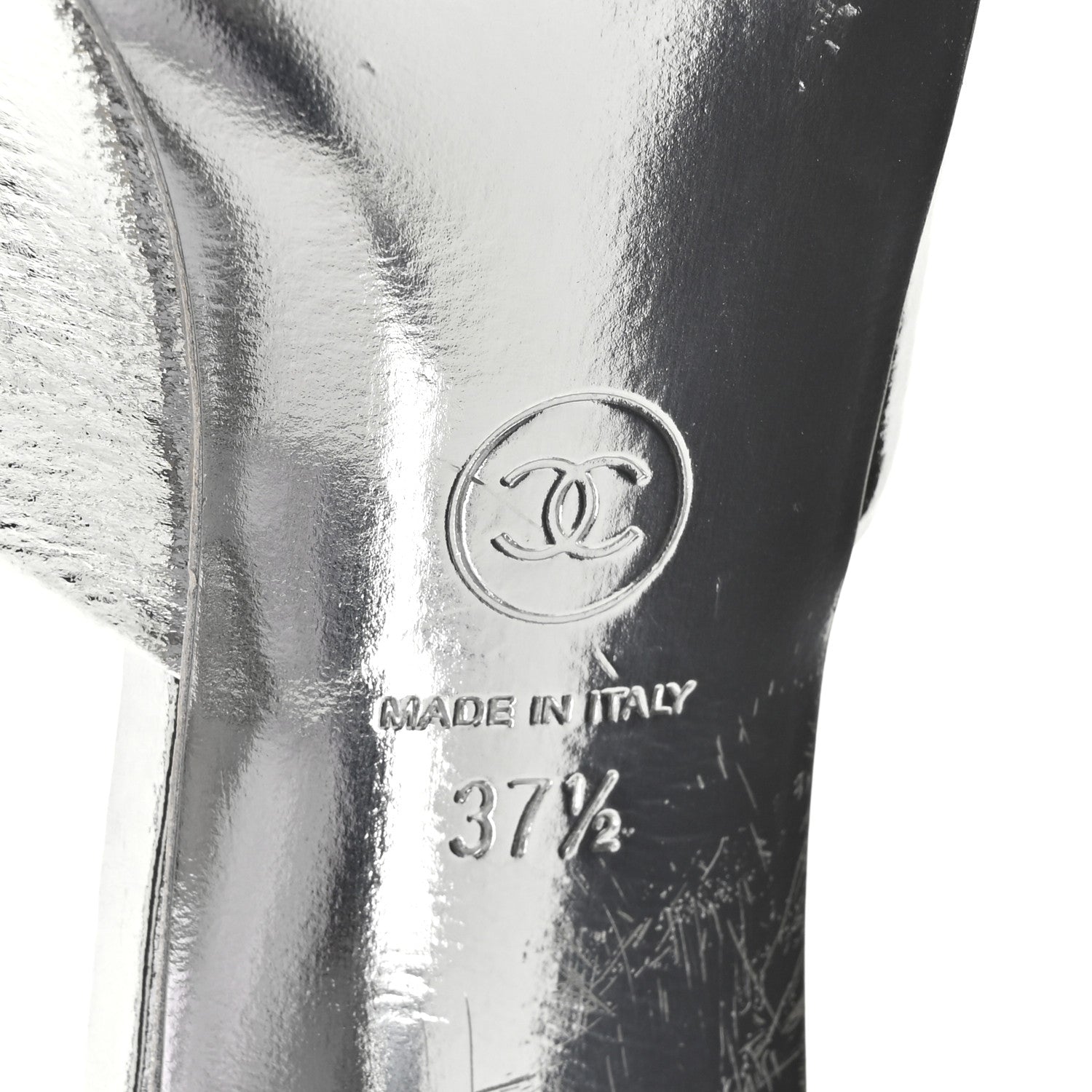 Chanel Metallic Goatskin CC Mules 37.5 Silver 6 of 10
