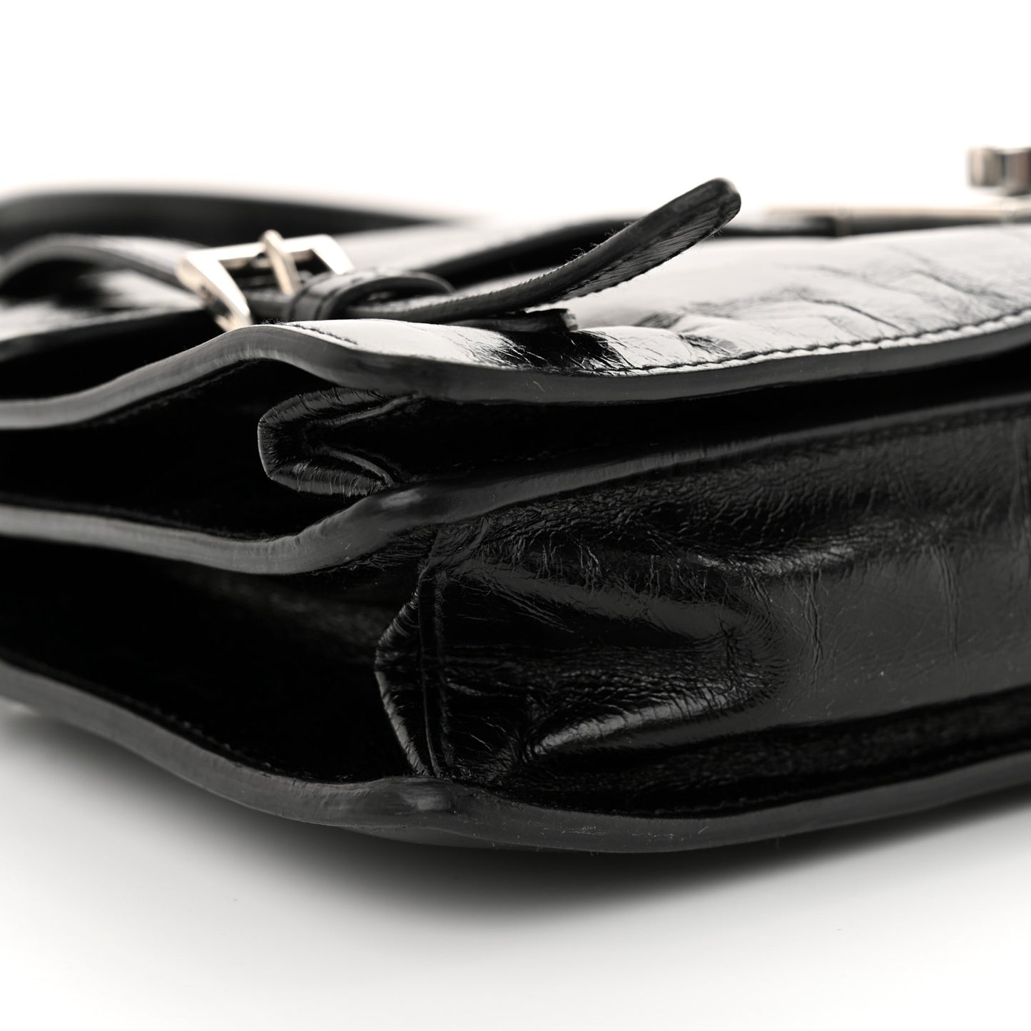 Glossy Calfskin Medium Sound Shoulder Bag Black