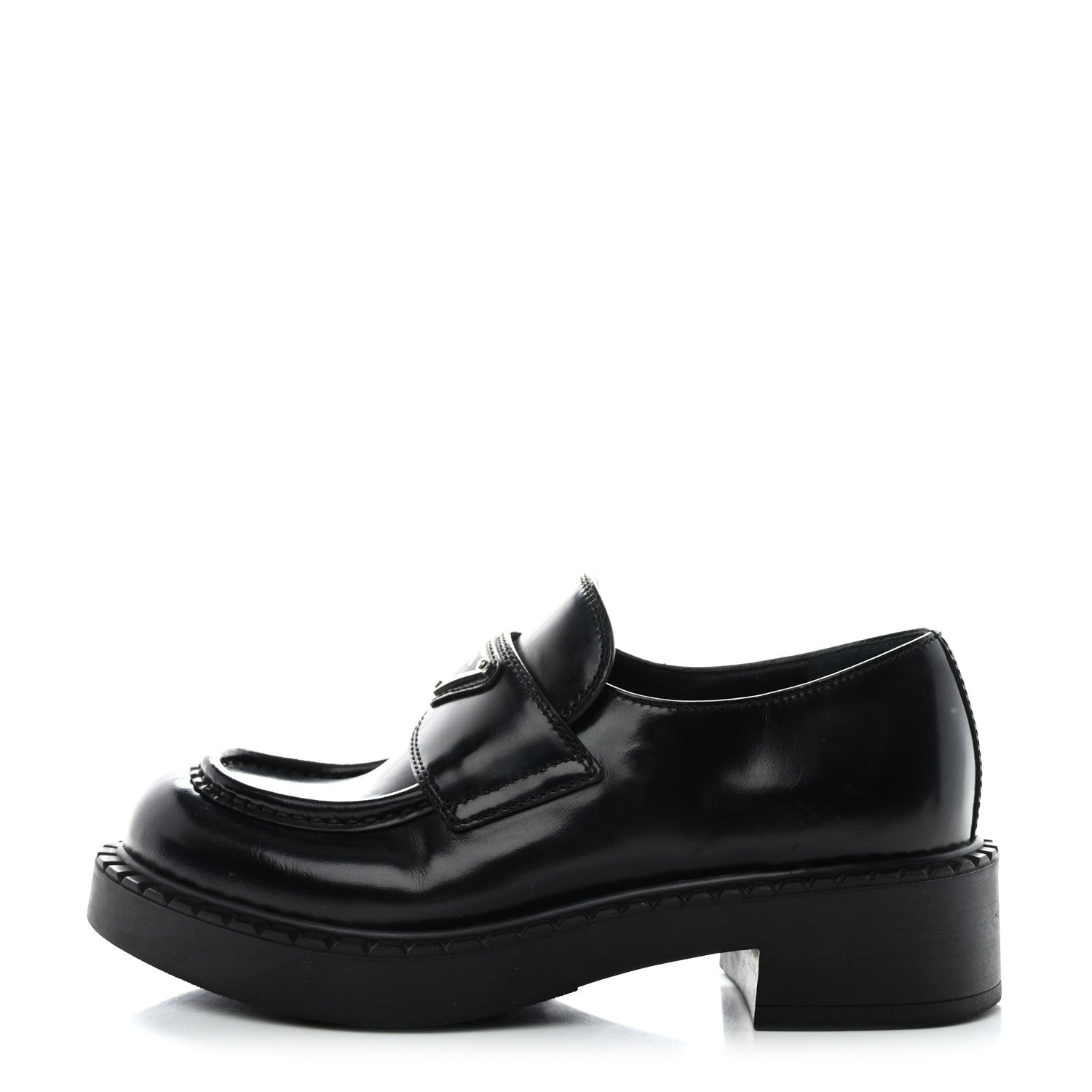 Prada Spazzolato Metal Triangle Logo 50mm Loafers 35 Black 1 of 13