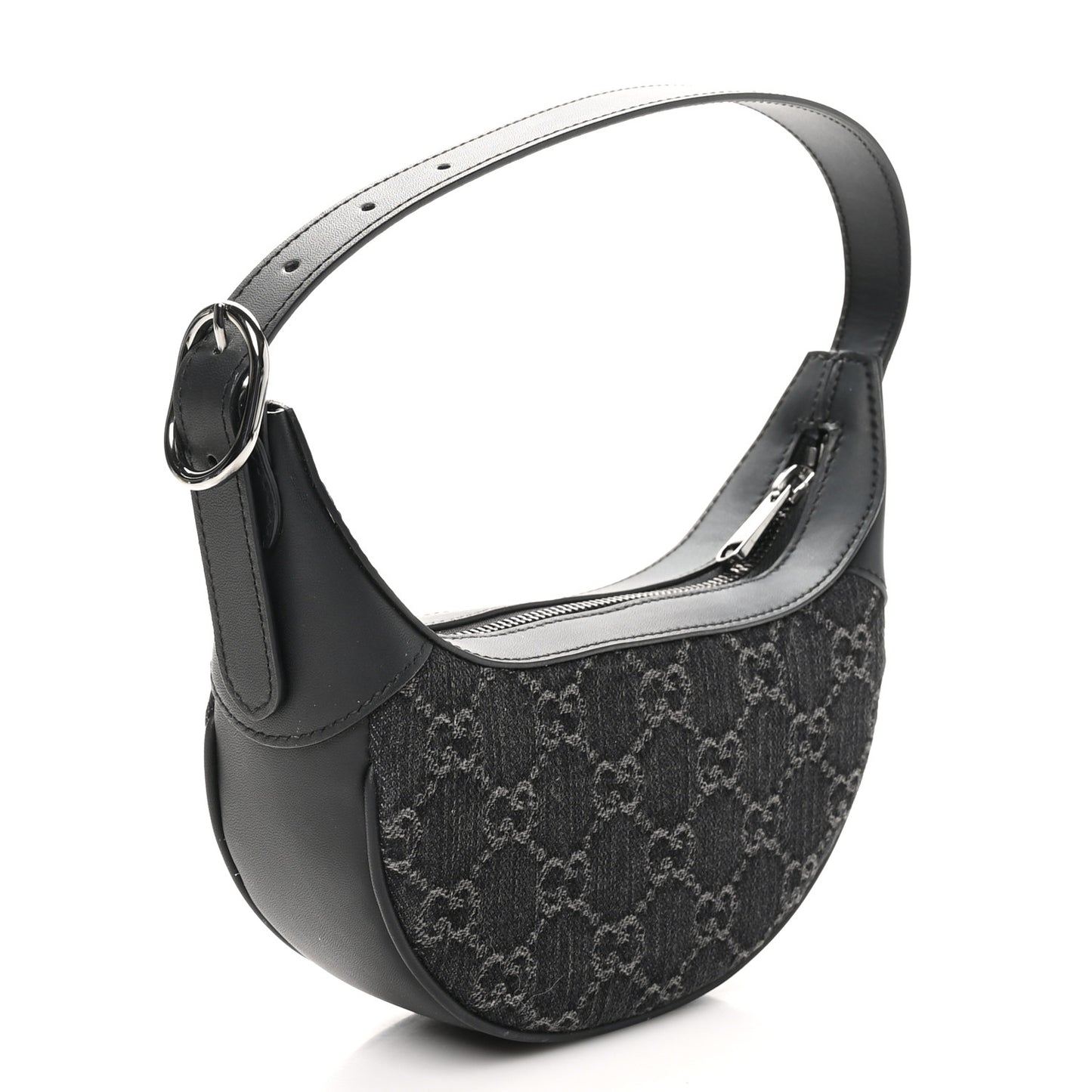 Denim GG Monogram Dollar Calfskin Web Mini Ophidia Half Moon Hobo Black Grey