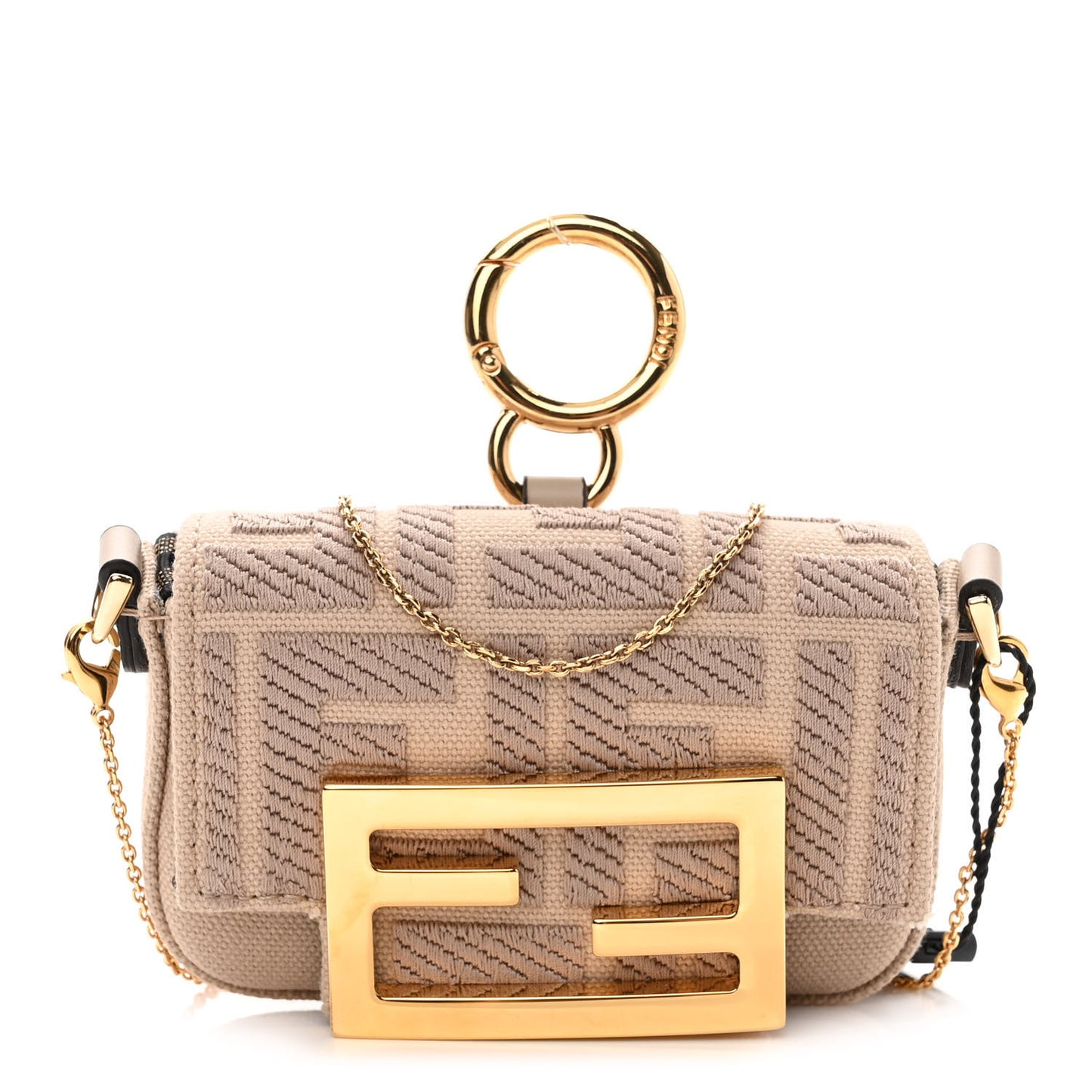 Canvas Vitello King FF Embroidered Nano Maxi Buckle Baguette Charm Nuvola