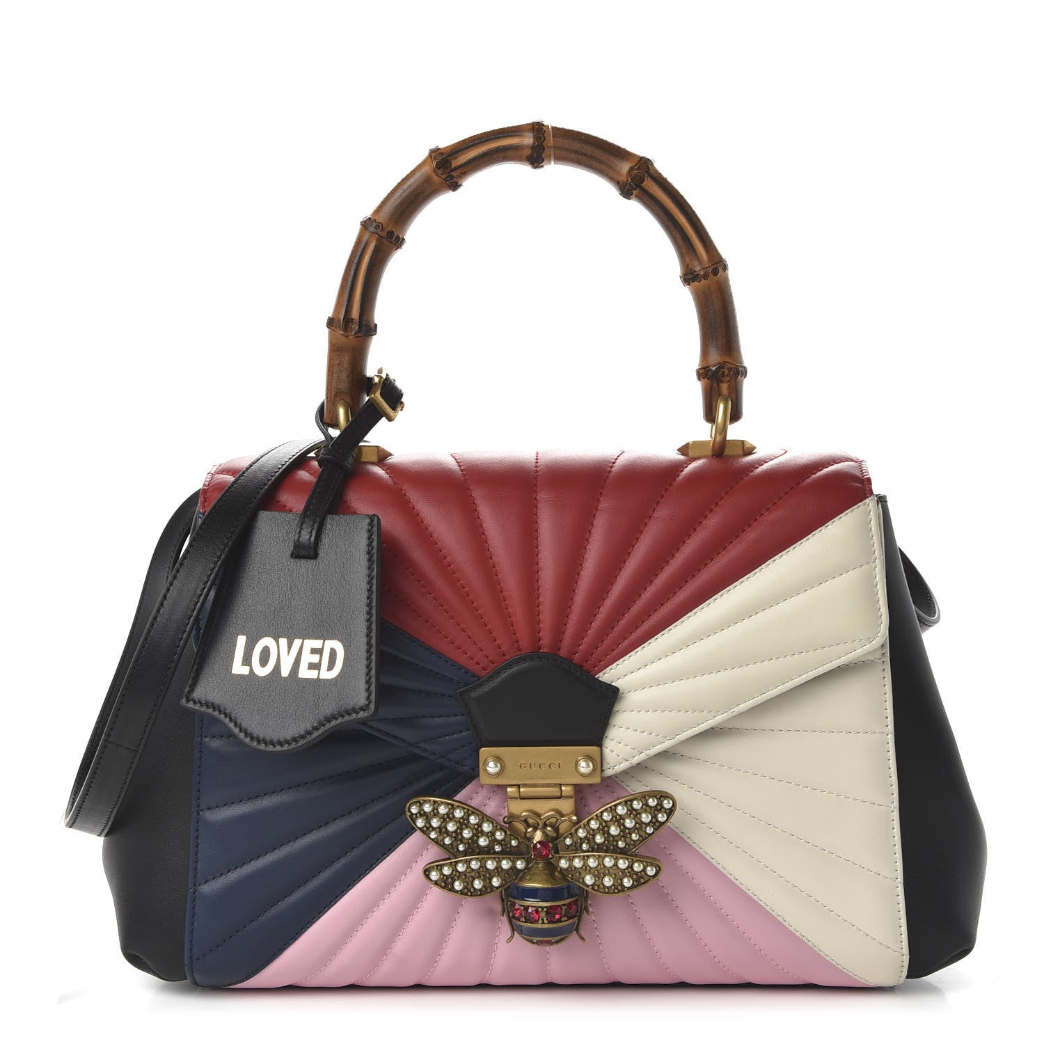 Gucci Calfskin Bamboo Trapuntata Queen Margaret Top Handle Bag Blue Agata Hibiscus Red Mystic White Sugar Pink 1 of 11