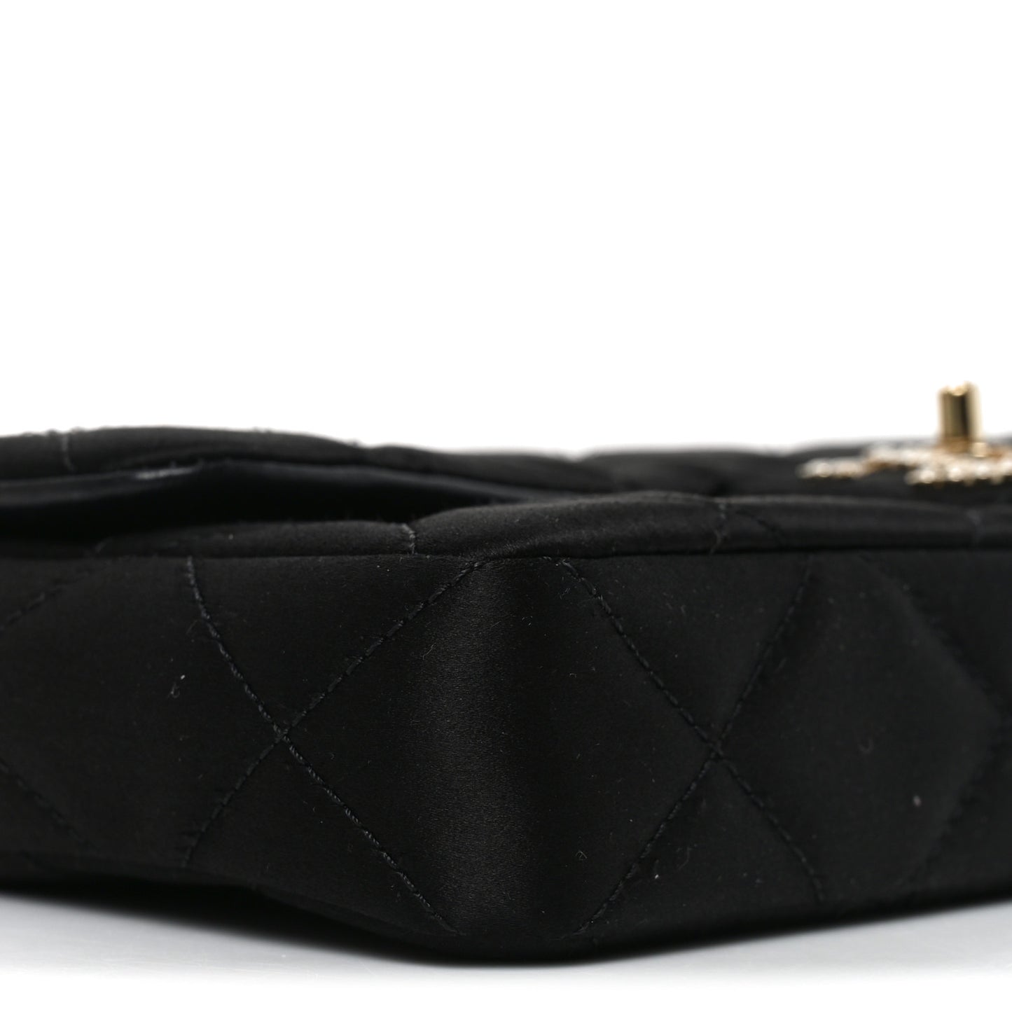 Satin Quilted Pearl CC Flap Clutch Black