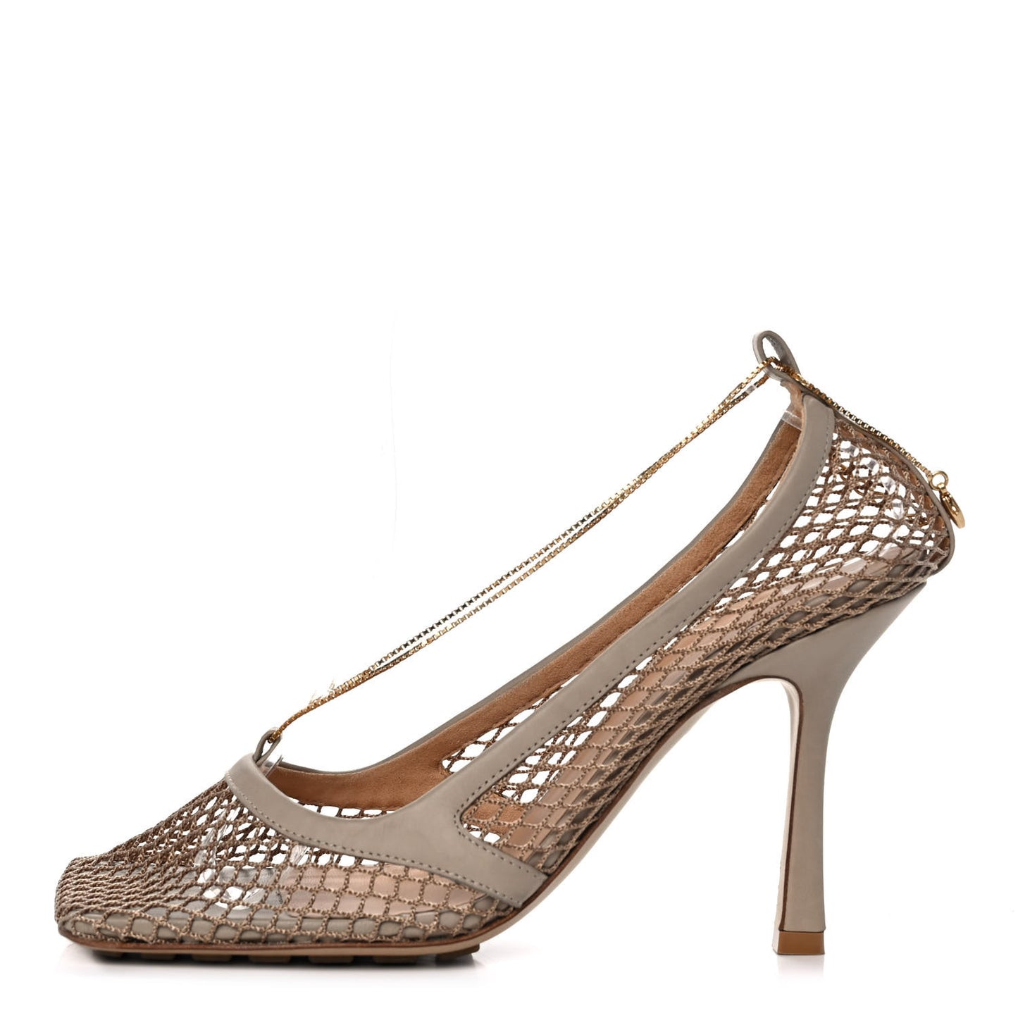 Mesh Calfskin Chain Stretch Pumps 38.5 Beige