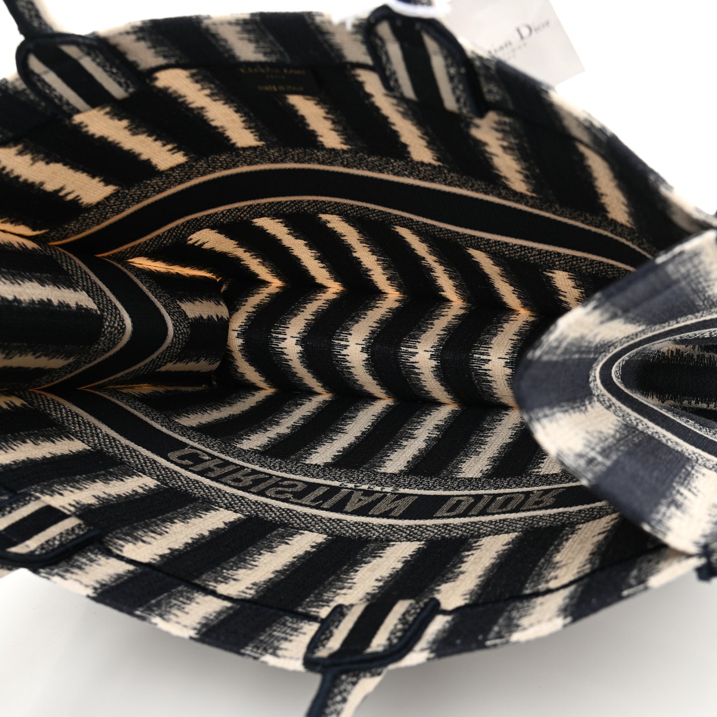 Canvas Embroidered Large Striped Book Tote Navy