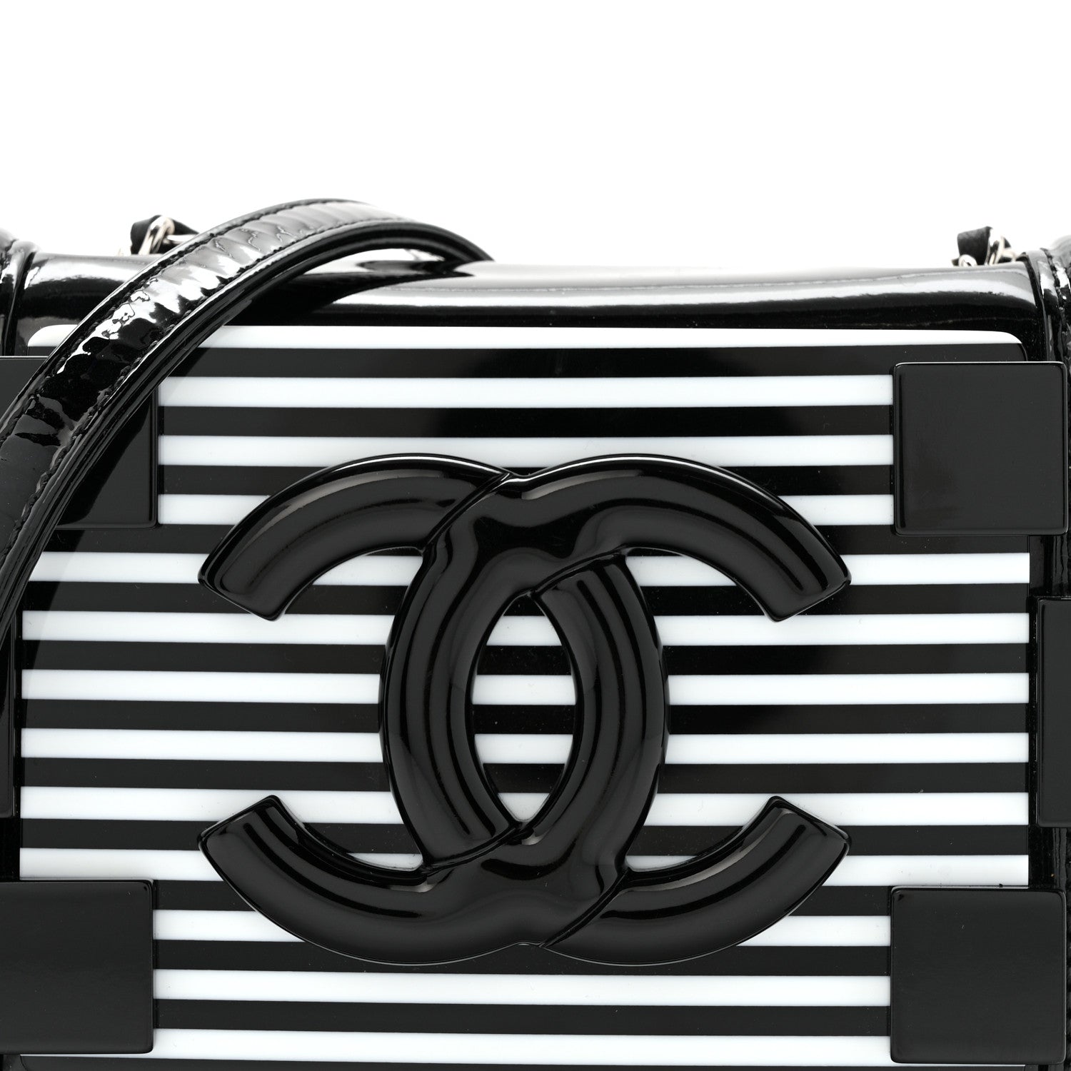 Chanel Plexiglass Patent Mini Striped Boy Brick Flap Black White 8 of 13