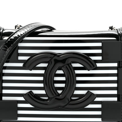 Chanel Plexiglass Patent Mini Striped Boy Brick Flap Black White 8 of 13