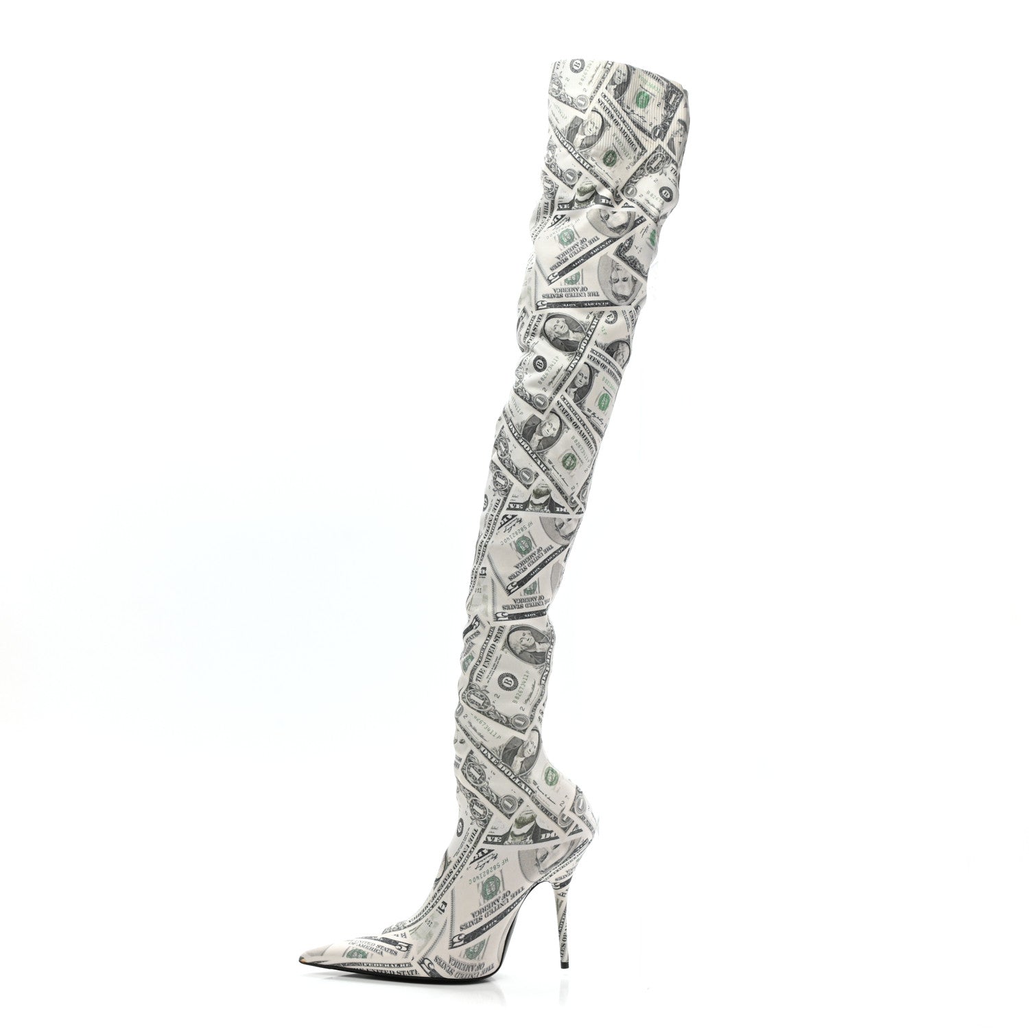 Balenciaga Spandex Dollars Print Pointed Toe Knife Thigh High Boots 38.5 Green 1 of 8