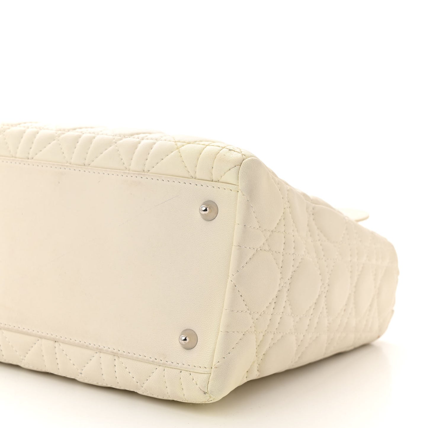 Lambskin Cannage Ruffle Trim Medium Lady Dior Off White
