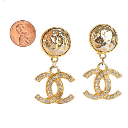 Chanel Crystal CC Large Clip On Drop Earrings Gold 2 of 4