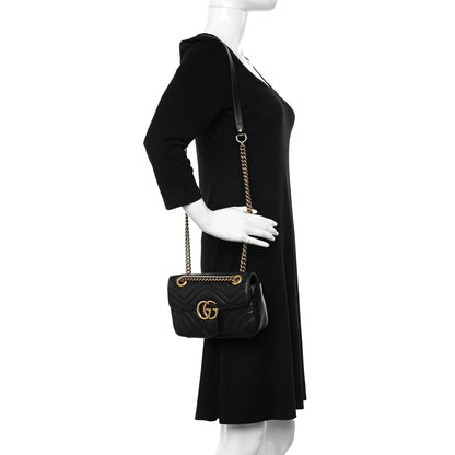 Gucci Calfskin Matelasse Mini GG Marmont Shoulder Bag Black 2 of 11
