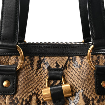 Saint Laurent Calfskin Snakeskin Oversized Muse Satchel Black Beige 7 of 9
