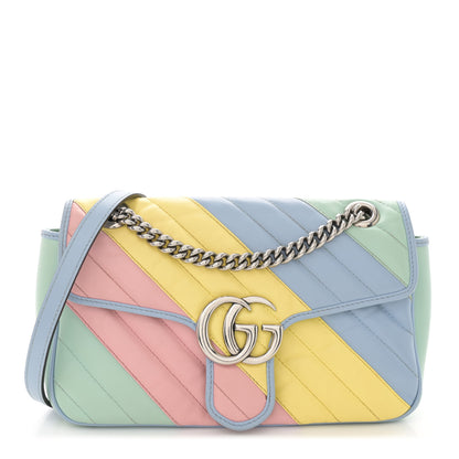Gucci Calfskin Matelasse Diagonal Small GG Marmont Shoulder Bag Multicolor Pastel 1 of 16