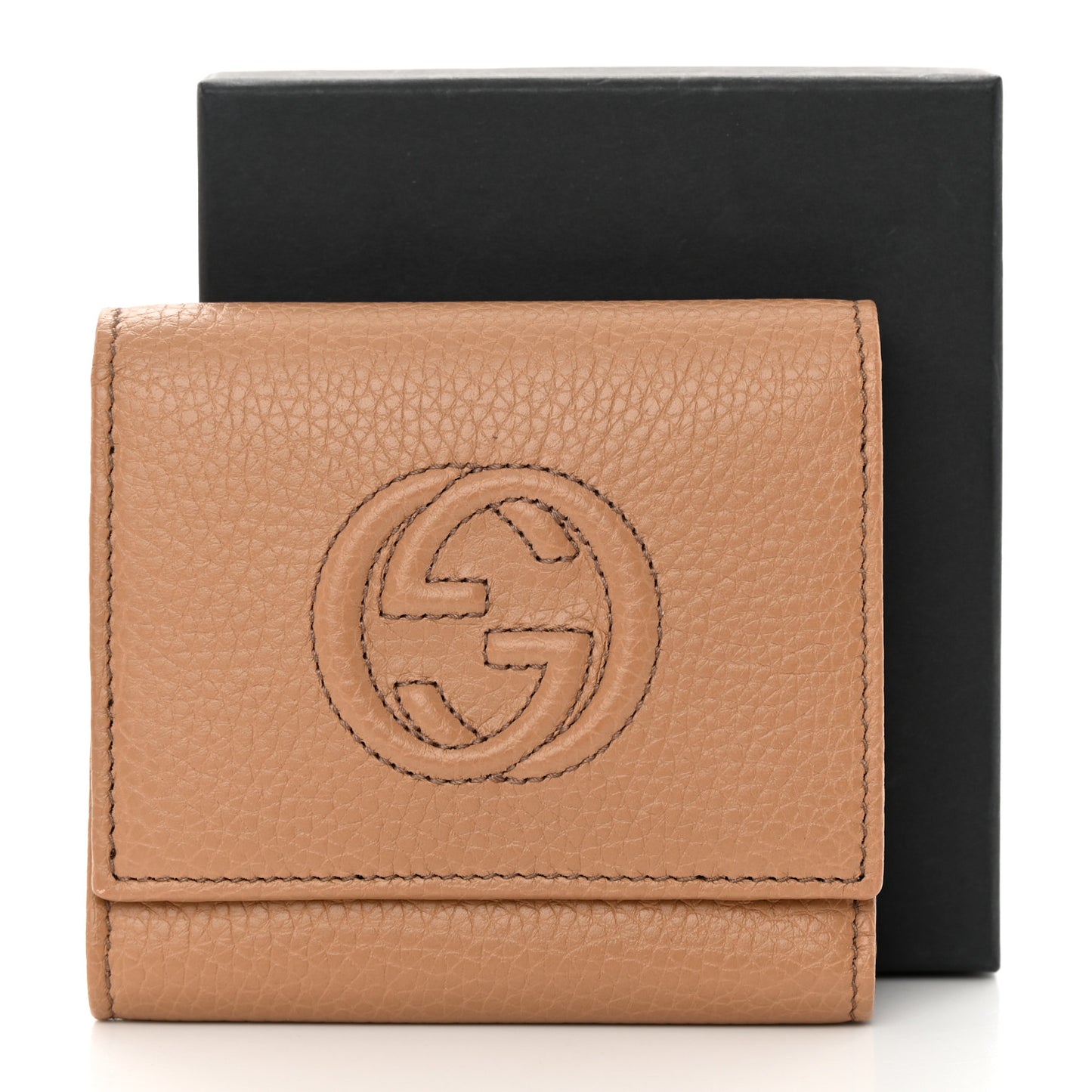Pebbled Calfskin Soho Compact Flap Wallet Camelia