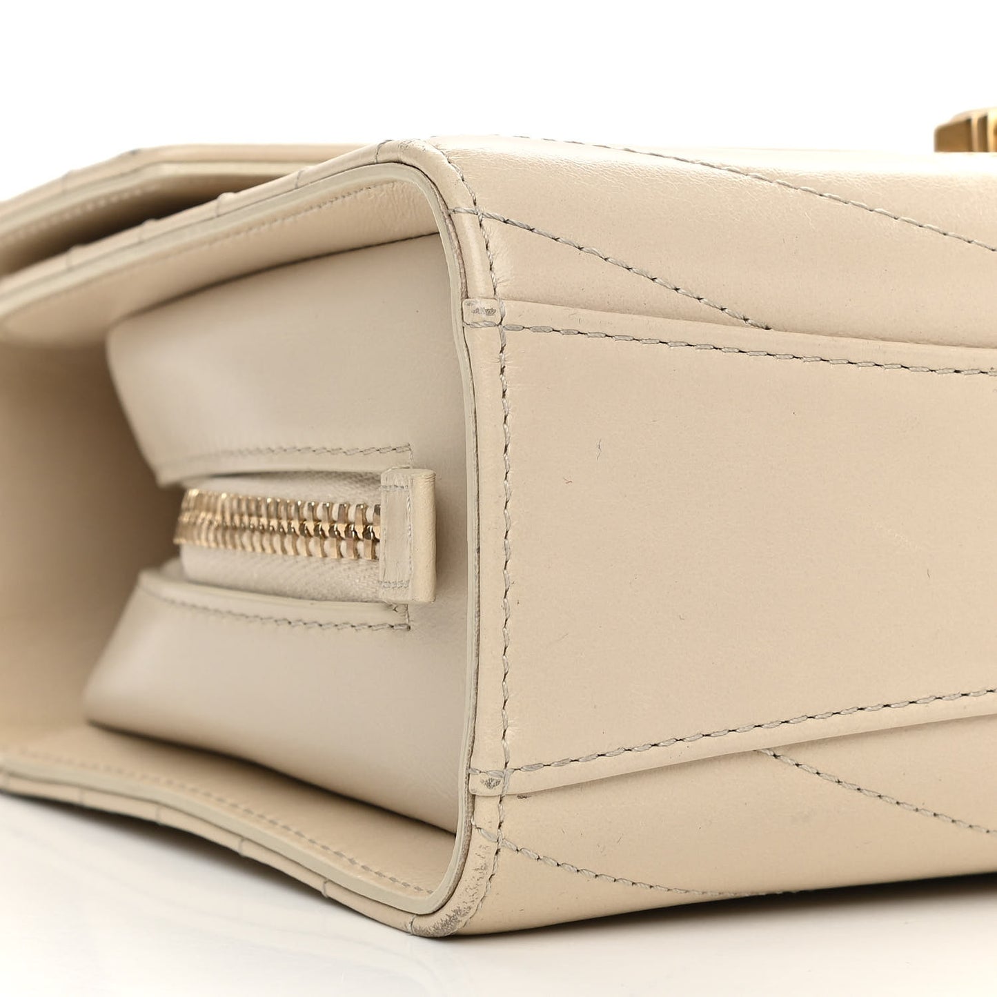 Calfskin Chevron Quilted Medal Flap Beige