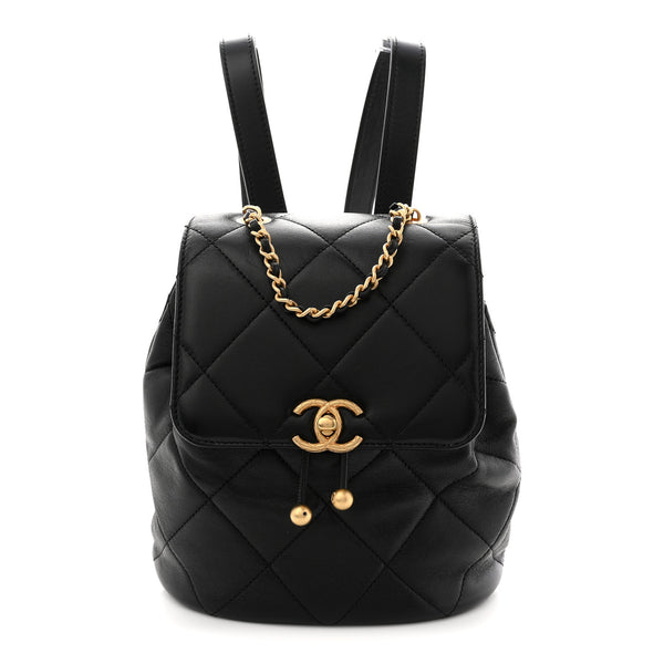 Chanel Lambskin Quilted Logo Mini Backpack Black 1867501