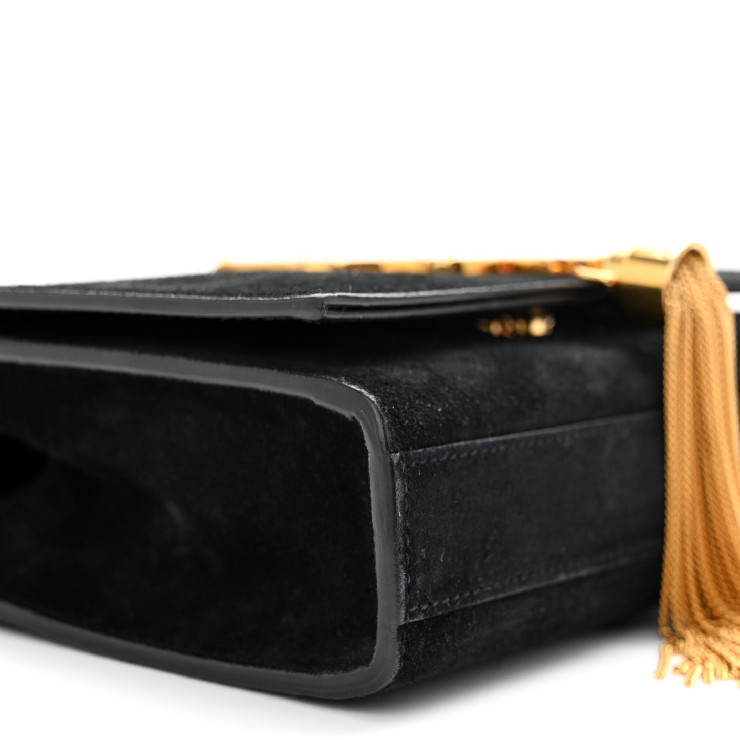 Suede Small Classic Monogram Kate Tassel Satchel Black
