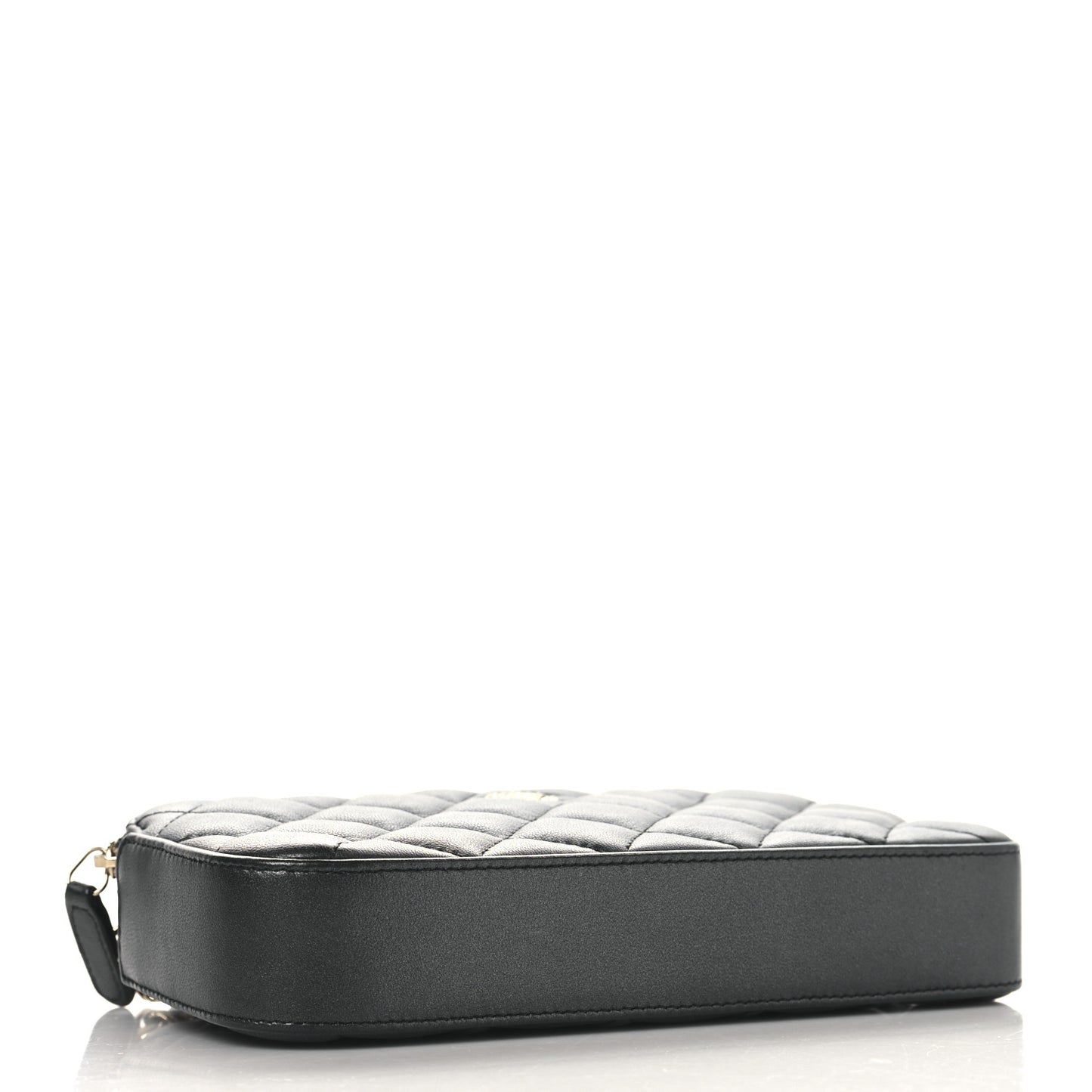 Iridescent Lambskin Quilted Pearl Clutch With Chain Black