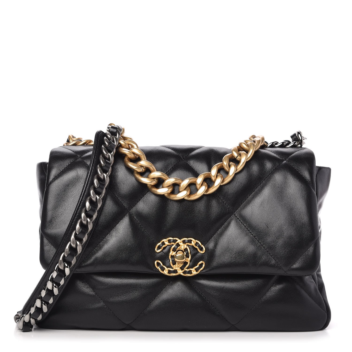 Chanel Shiny Goatskin Quilted Large Chanel 19 Flap Black 1 of 10