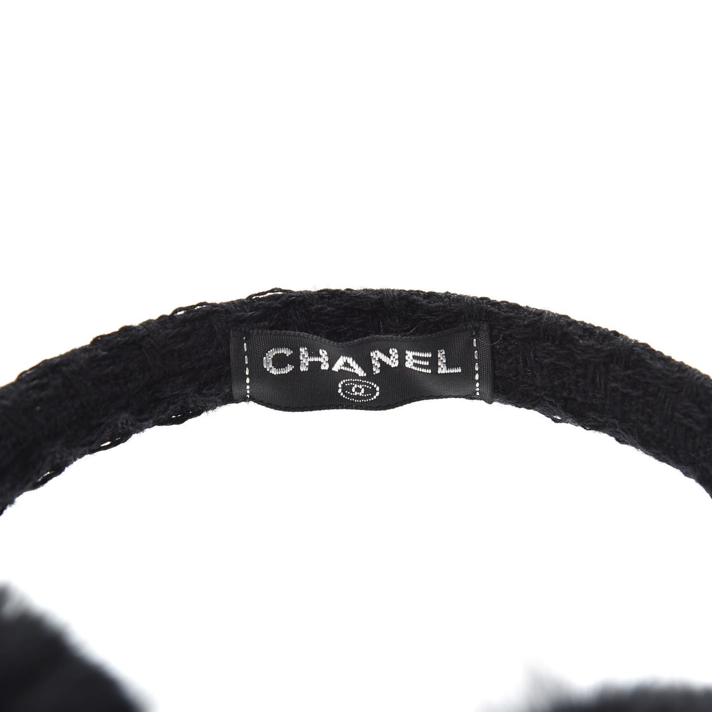 Shearling Tweed Studded CC Ear Muffs Black