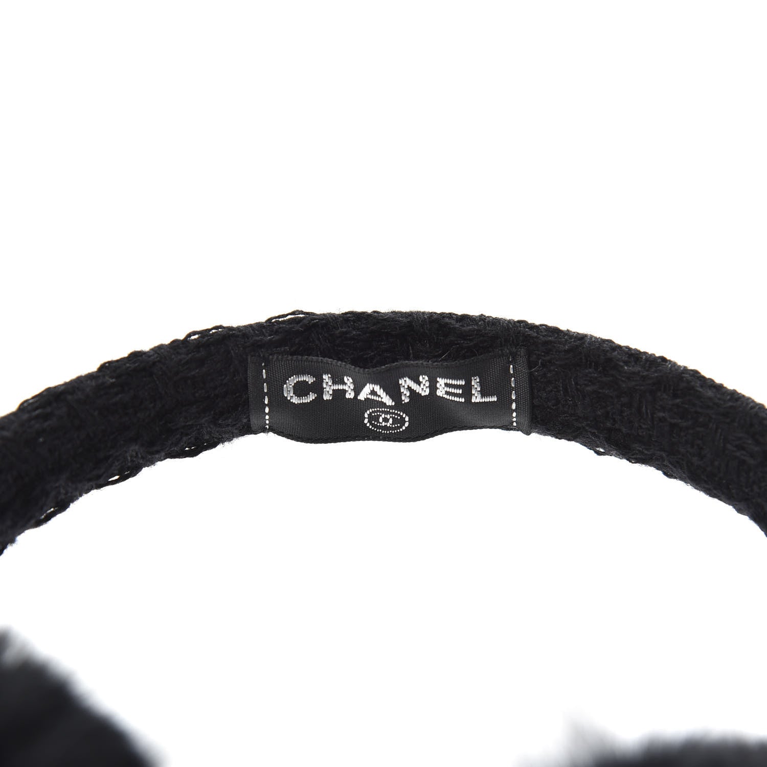 Chanel Shearling Tweed Studded CC Ear Muffs Black 5 of 5