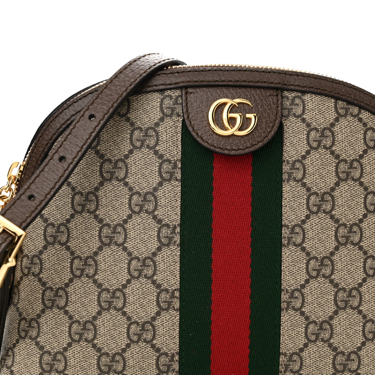 GG Supreme Monogram Textured Dollar Calfskin Web Small Ophidia Dome Shoulder Bag Beige Ebony New Acero