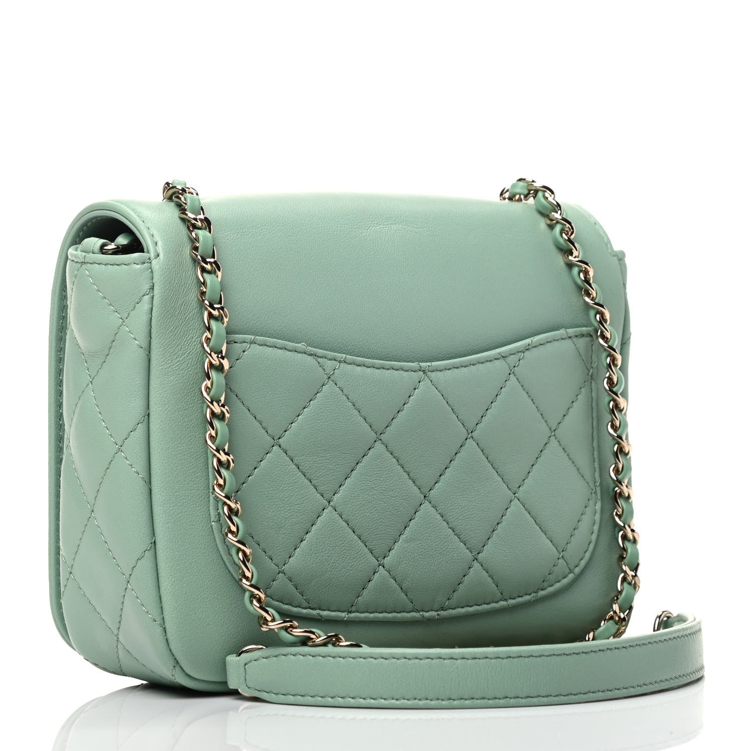 Chanel Lambskin Calfskin Quilted Strass Mania Mini Square Flap Light Green 3 of 9