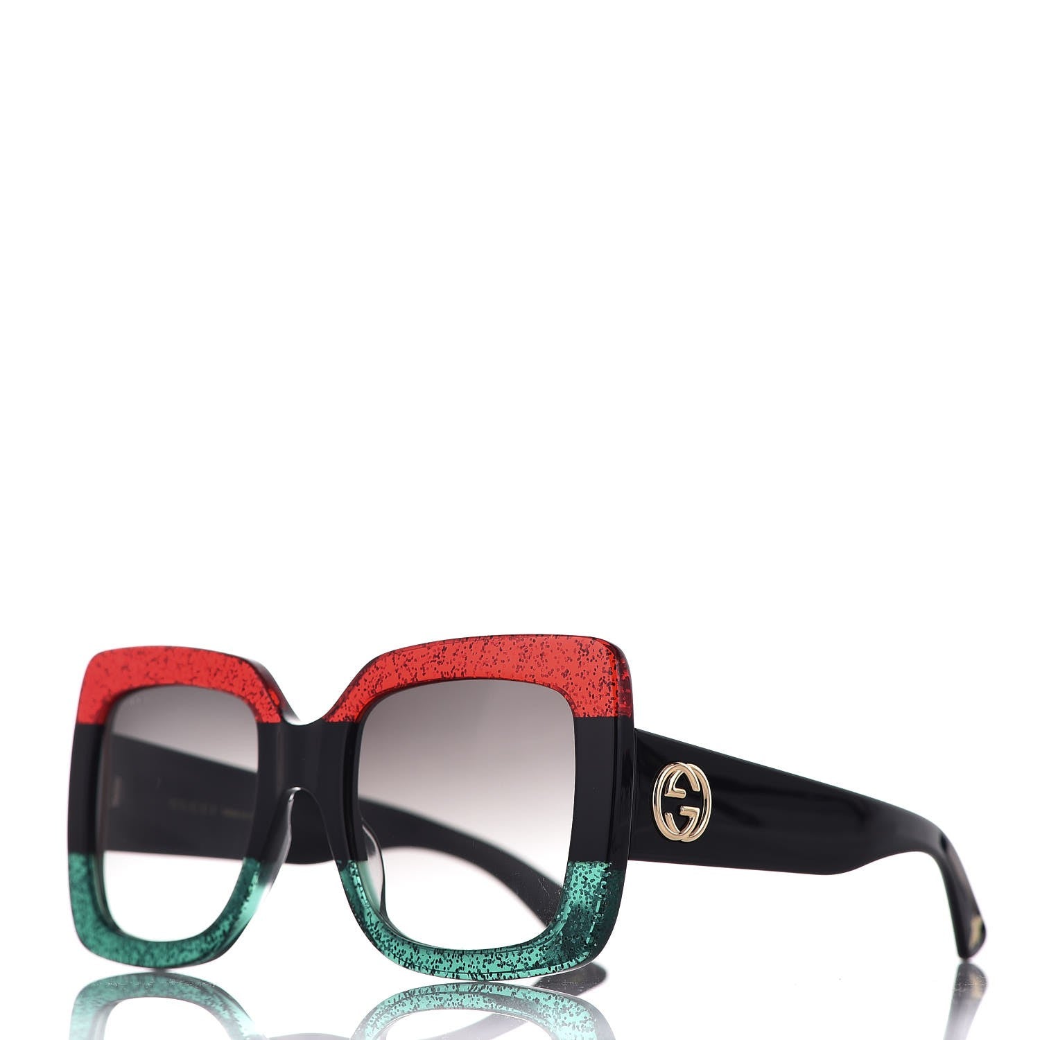 Gucci Square Frame GG0083S Sunglasses Glitter Red Black Green 1 of 9