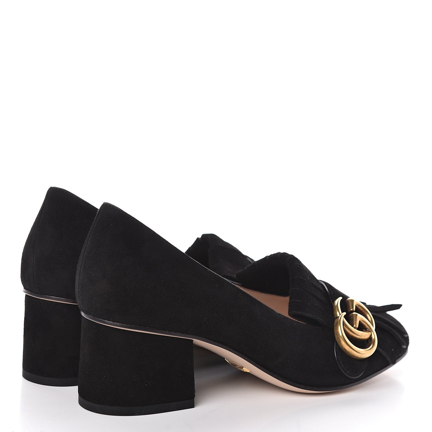 Kid Scamosciato GG Marmont Fringe 50mm Loafer Pumps 36 Black